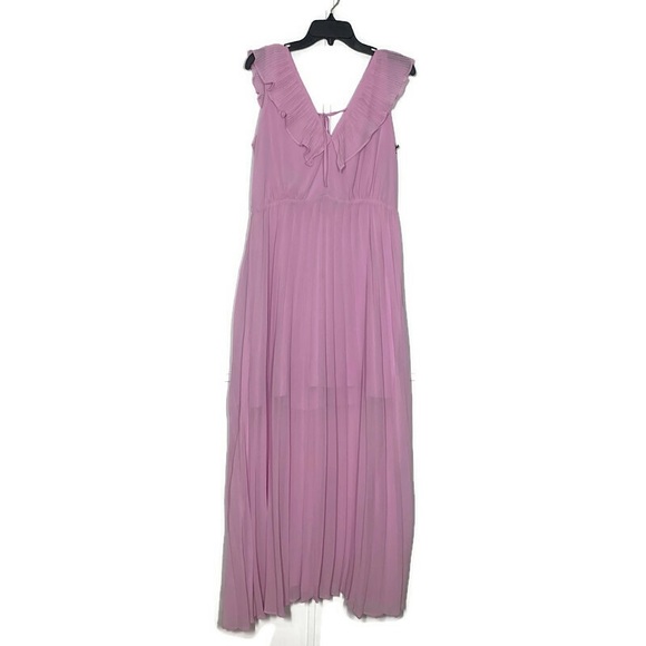Leith Knife Pleat V- Neck Ruffle Sleeveless Maxi Dress - Picture 5 of 13